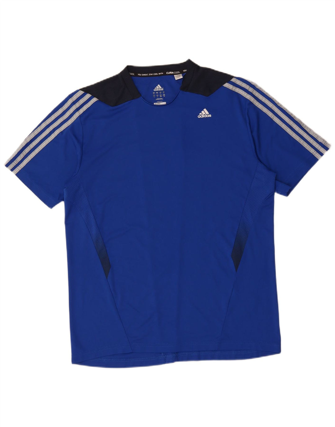 ADIDAS Mens Climacool T-Shirt Top Large Blue Colourblock Polyester