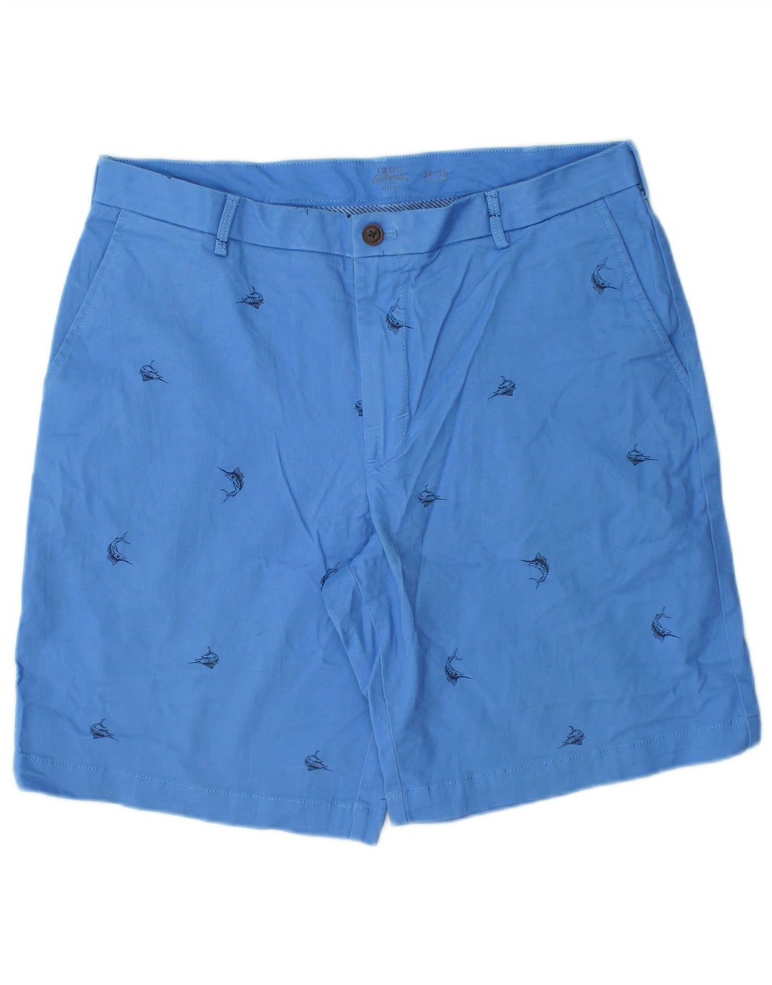 IZOD Mens Salt Water Chino Shorts W34 Large  Blue Spotted Cotton