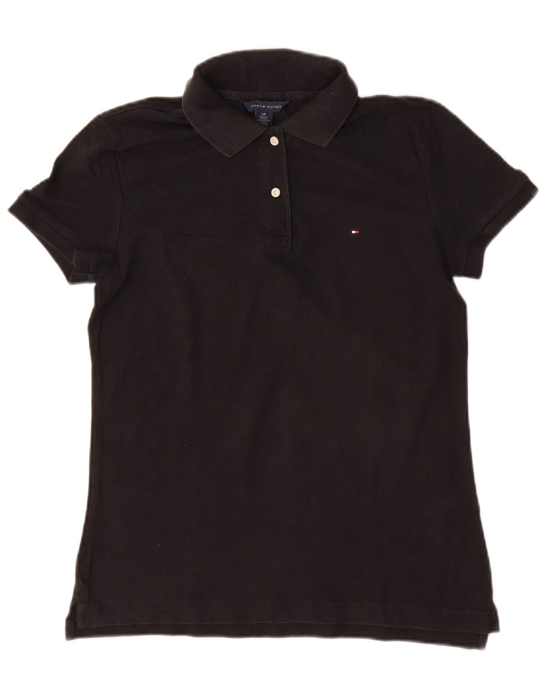 TOMMY HILFIGER Womens Polo Shirt UK 10 Small Black Cotton