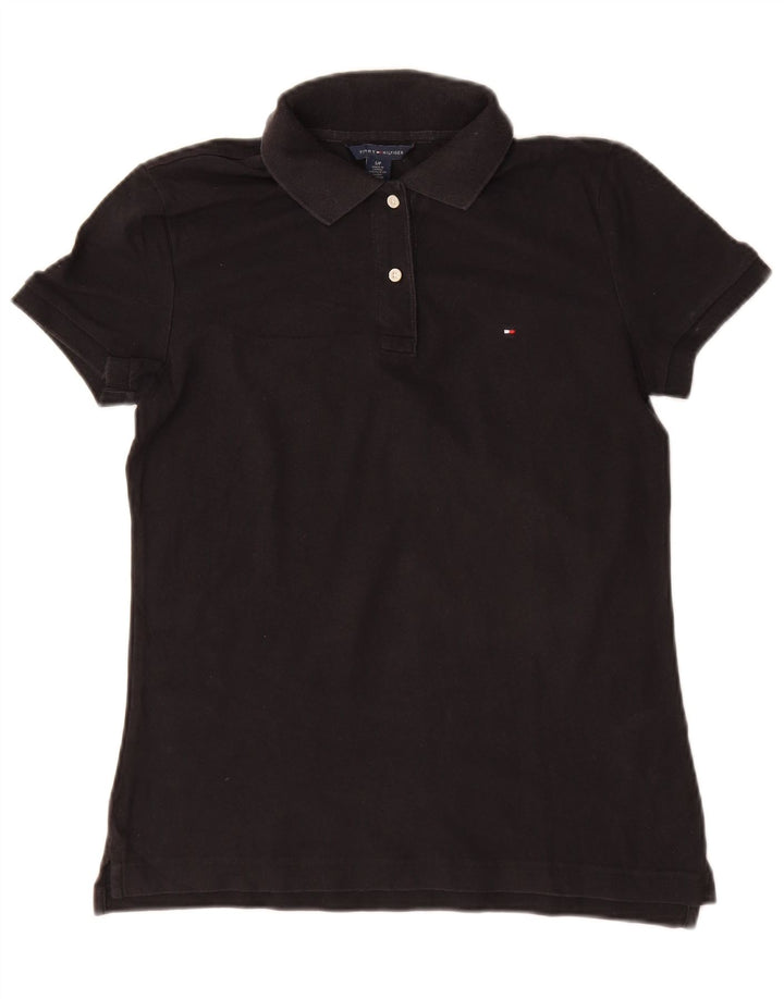 TOMMY HILFIGER Womens Polo Shirt UK 10 Small Black Cotton