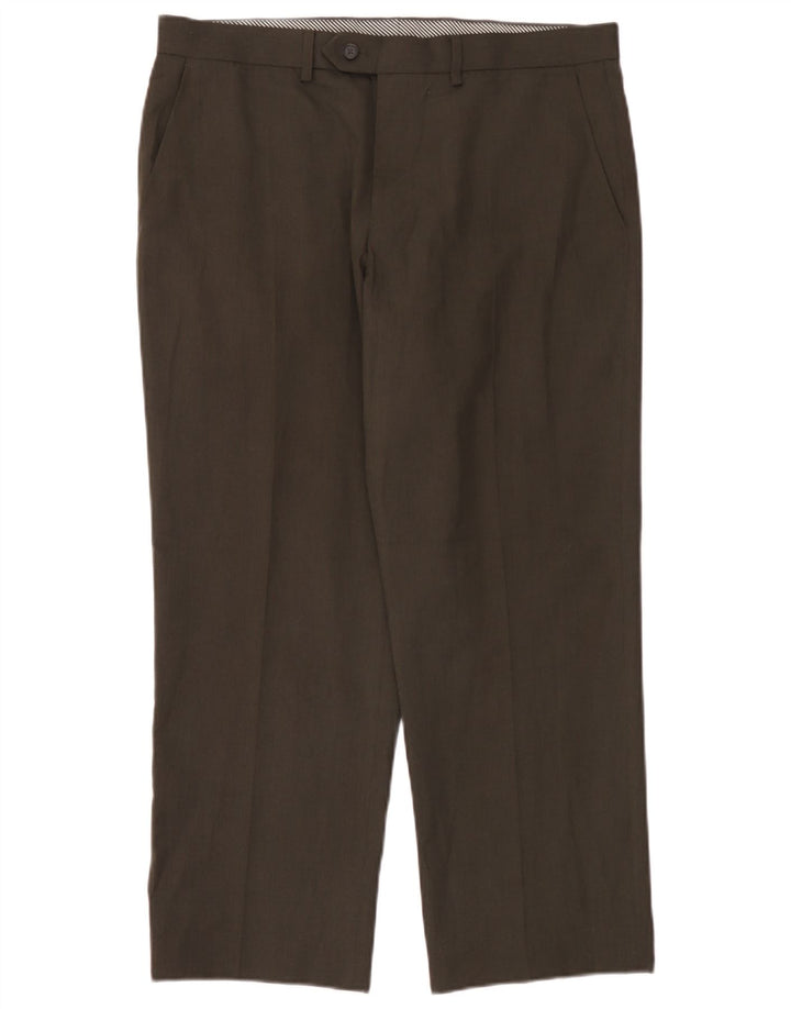 Marks & Spencer Mens Straight Suit Trousers W36 L29 Brown Polyester