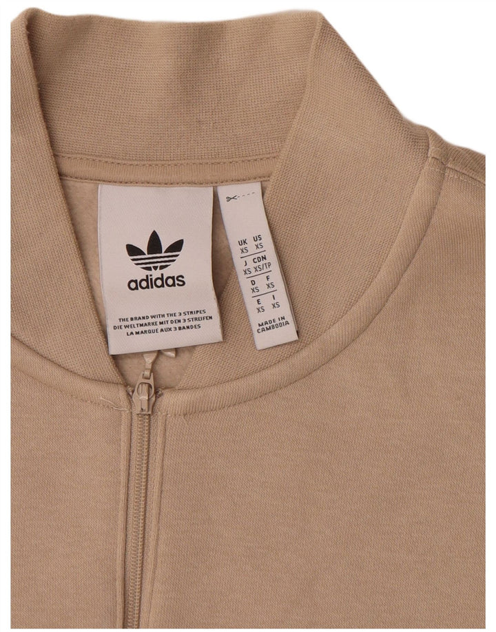 ADIDAS Mens Graphic Zip Neck Sweatshirt Jumper XS Beige Colourblock Cotton