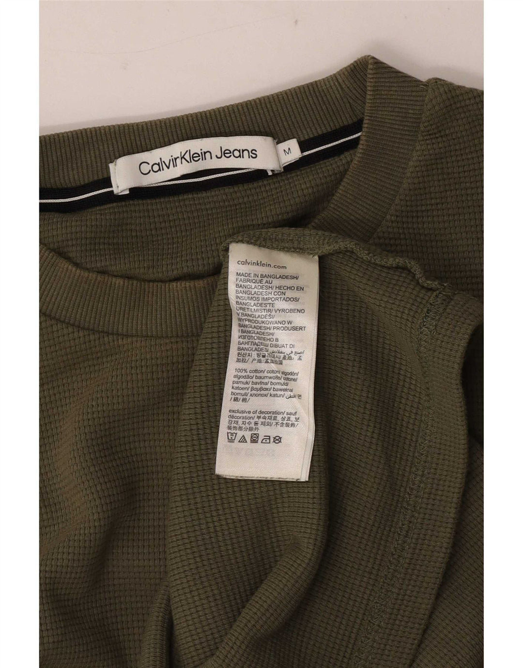 Calvin Klein Jeans Mens Graphic Top Long Sleeve Medium Khaki Cotton