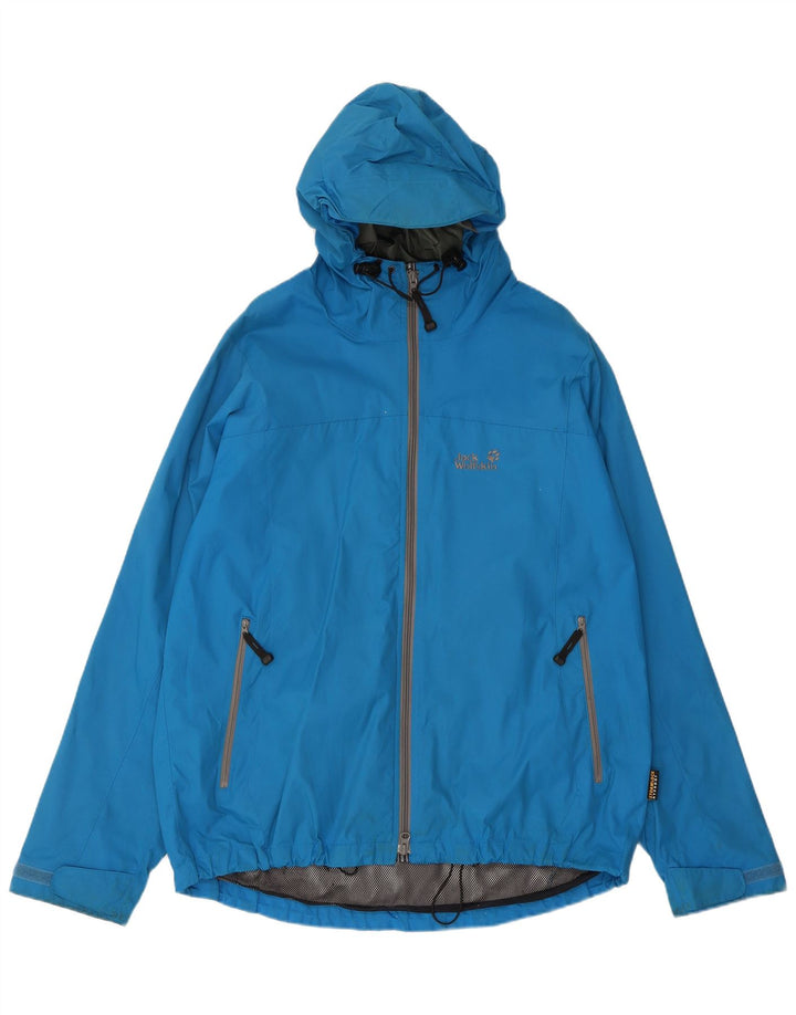 JACK WOLFSKIN Mens Hooded Rain Jacket UK 40 Large Blue Polyamide