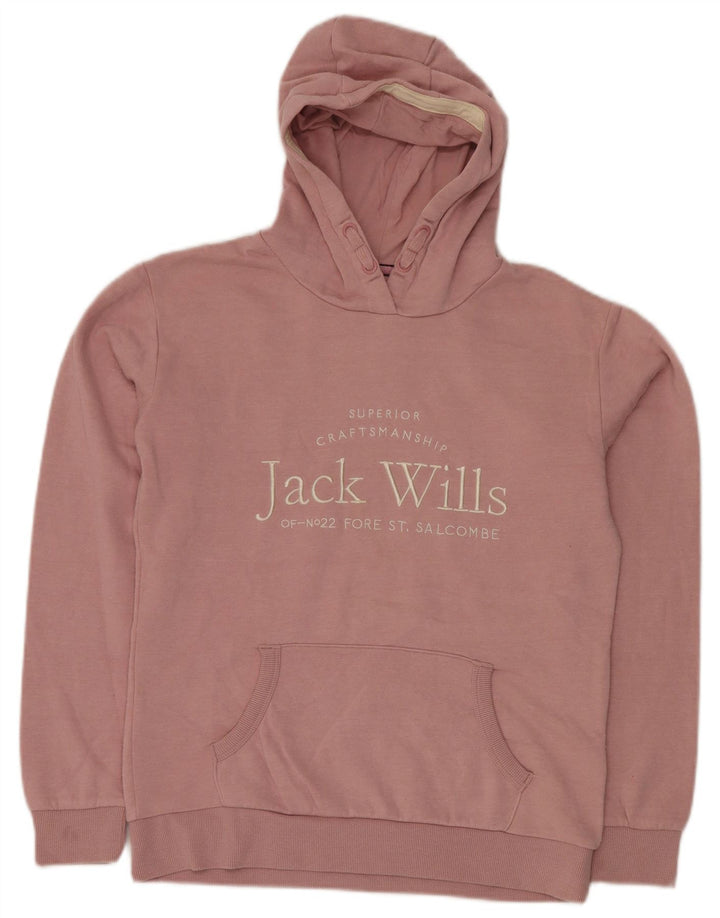 JACK WILLS Girls Graphic Hoodie Jumper 14-15 Years Pink Cotton