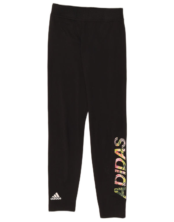 Adidas Girls Graphic Leggings 11-12 Years W24 L25 Black Polyester