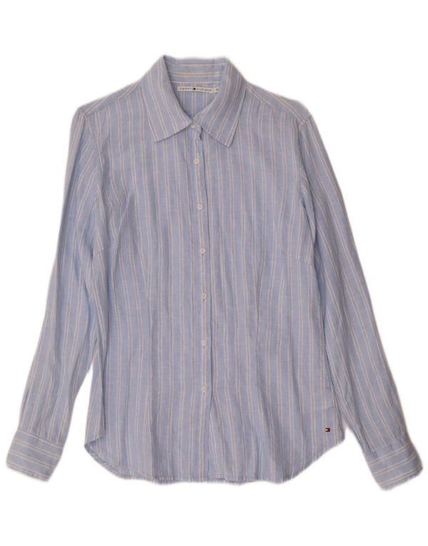 TOMMY HILFIGER Womens Classic Fit Shirt US 12 Large Blue Striped Linen