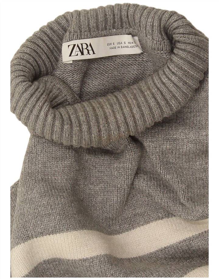 Zara Womens Oversized Roll Neck Jumper Sweater UK 10 Small Grey Striped