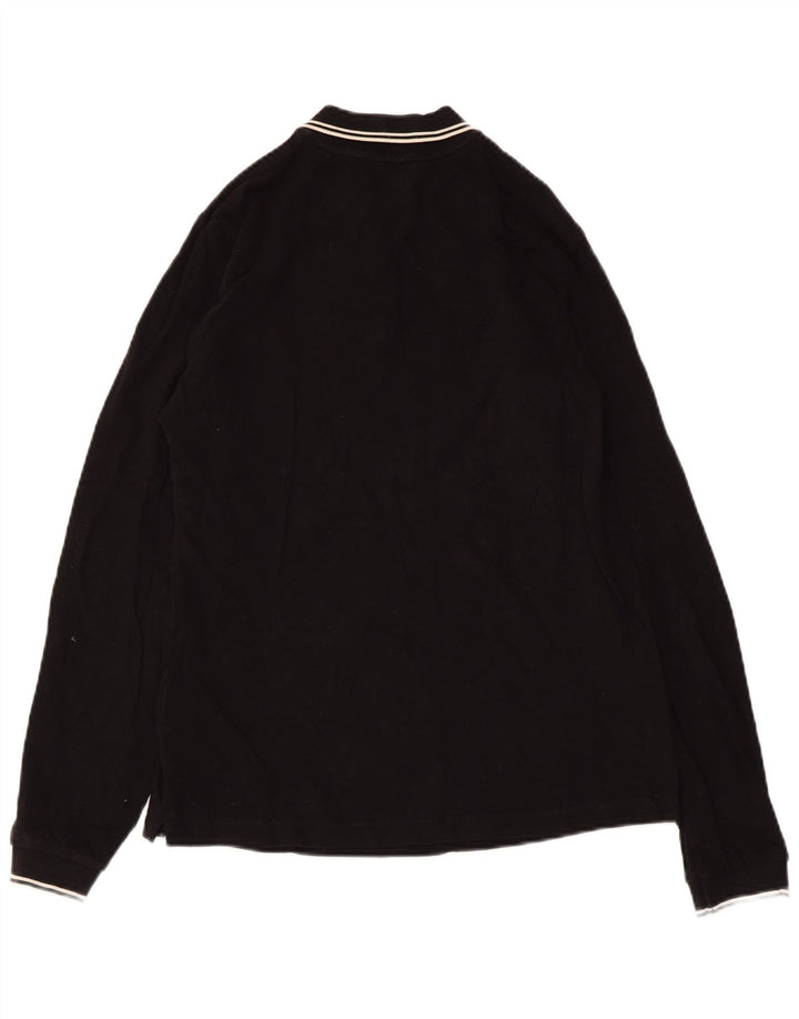 MONCLER Womens Long Sleeve Polo Shirt UK 12 Medium Black Cotton