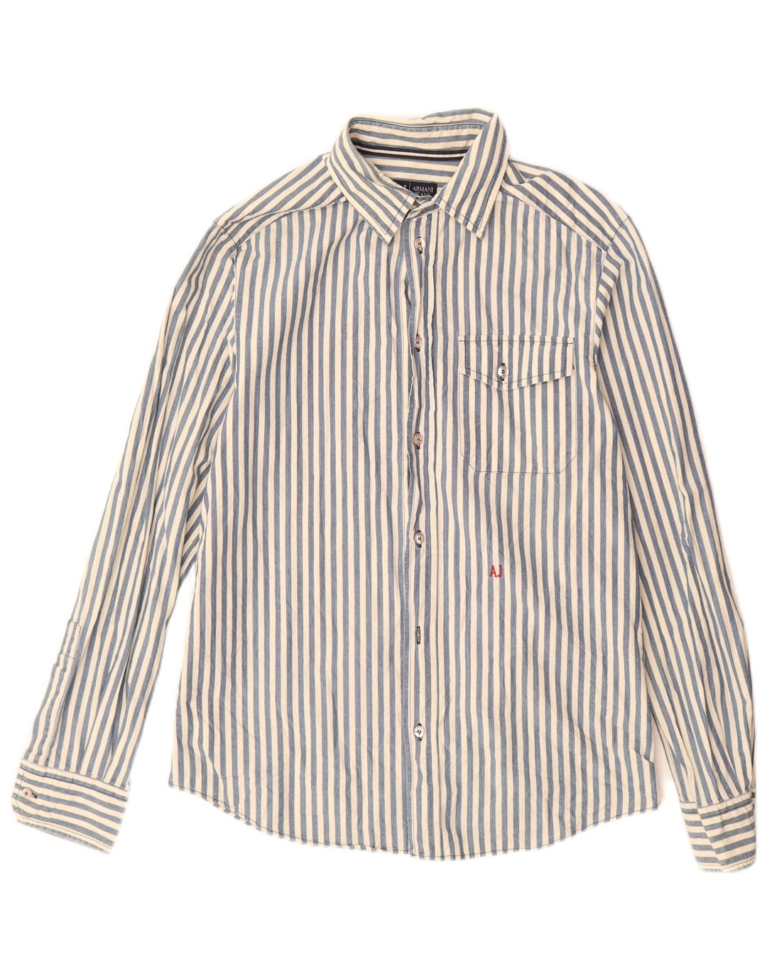 ARMANI JEANS Mens Shirt Medium Blue Pinstripe Cotton
