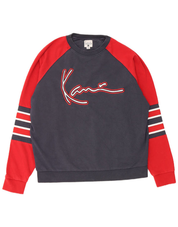 Karl Kani Mens Graphic Sweatshirt Jumper Large Navy Blue Colourblock Cotton
