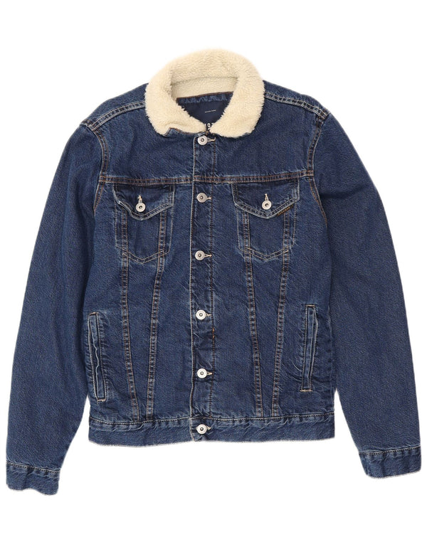 ZARA Mens Sherpa Denim Jacket UK 40 Large Navy Blue Cotton