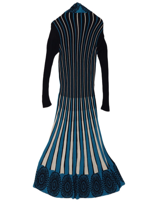 Zara Womens Longline Cardigan Sweater UK 14 Large Blue Striped