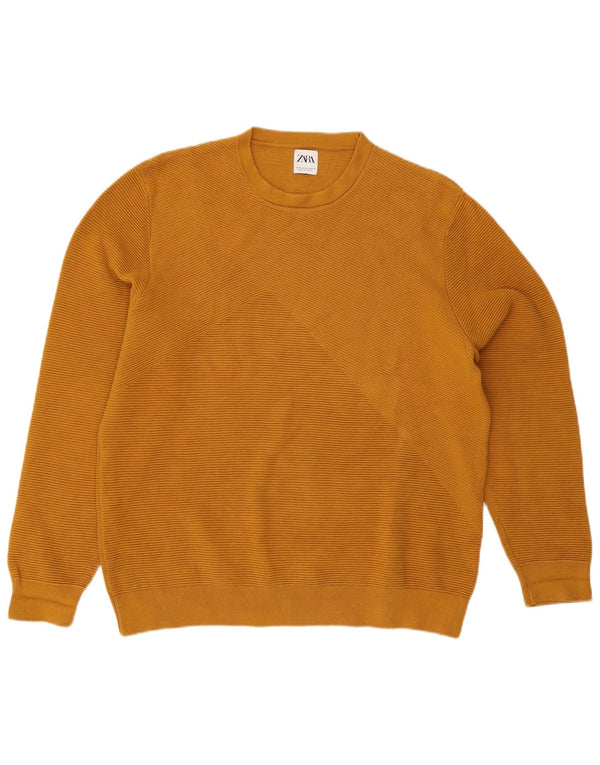 Zara Womens Crew Neck Jumper Sweater UK 18 XL Yellow Cotton