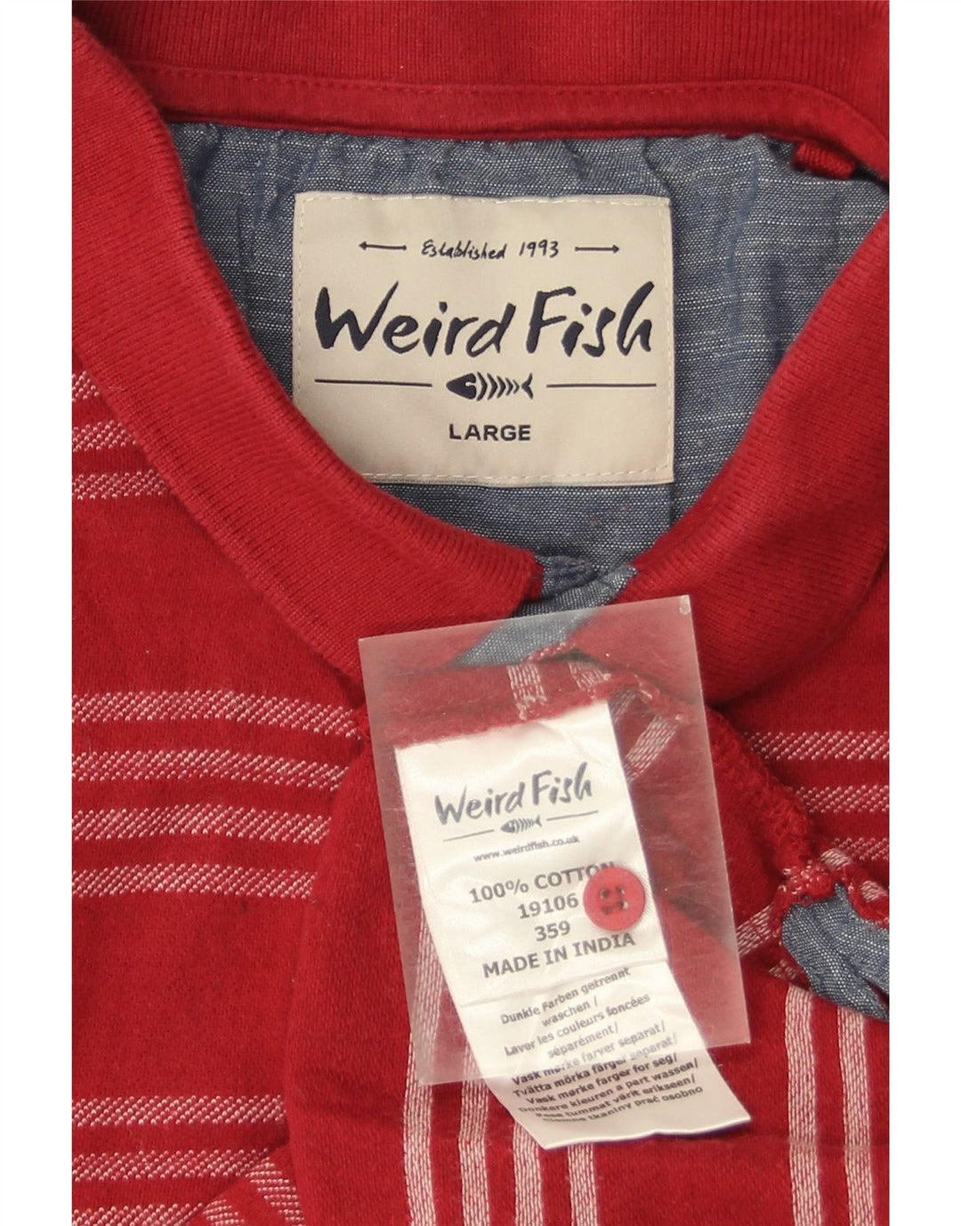 Weird Fish Mens Polo Shirt Large Red Striped Cotton