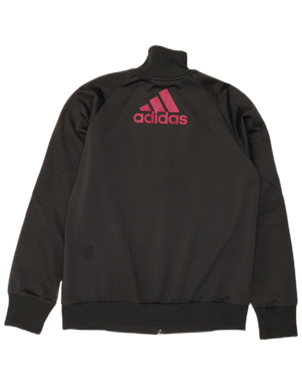 ADIDAS Girls Graphic Tracksuit Top Jacket 13-14 Years Black Colourblock