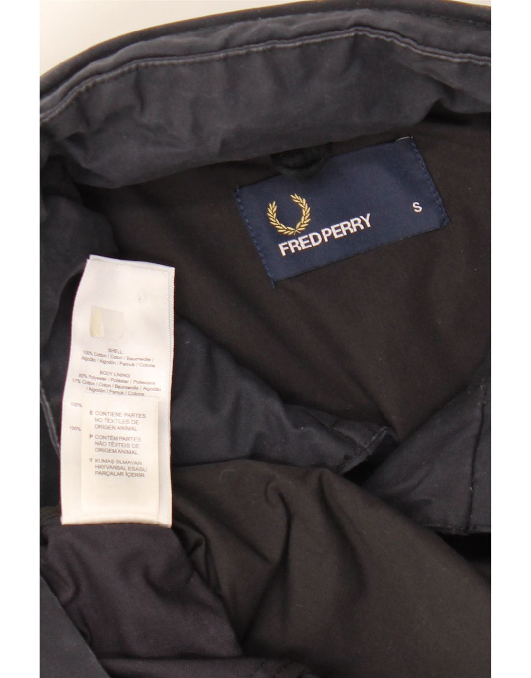 FRED PERRY Mens Hooded Windbreaker Jacket UK 36 Small Navy Blue Cotton