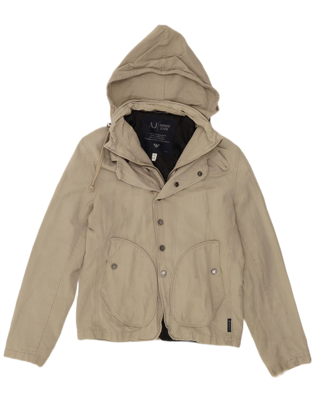 Armani Jeans Mens Hooded Bomber Jacket EU 50 Medium Beige Cotton