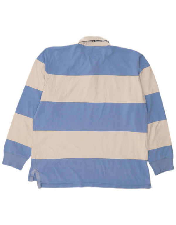 Tommy Hilfiger Mens Long Sleeve Rugby Polo Shirt 2XL Blue Striped Cotton