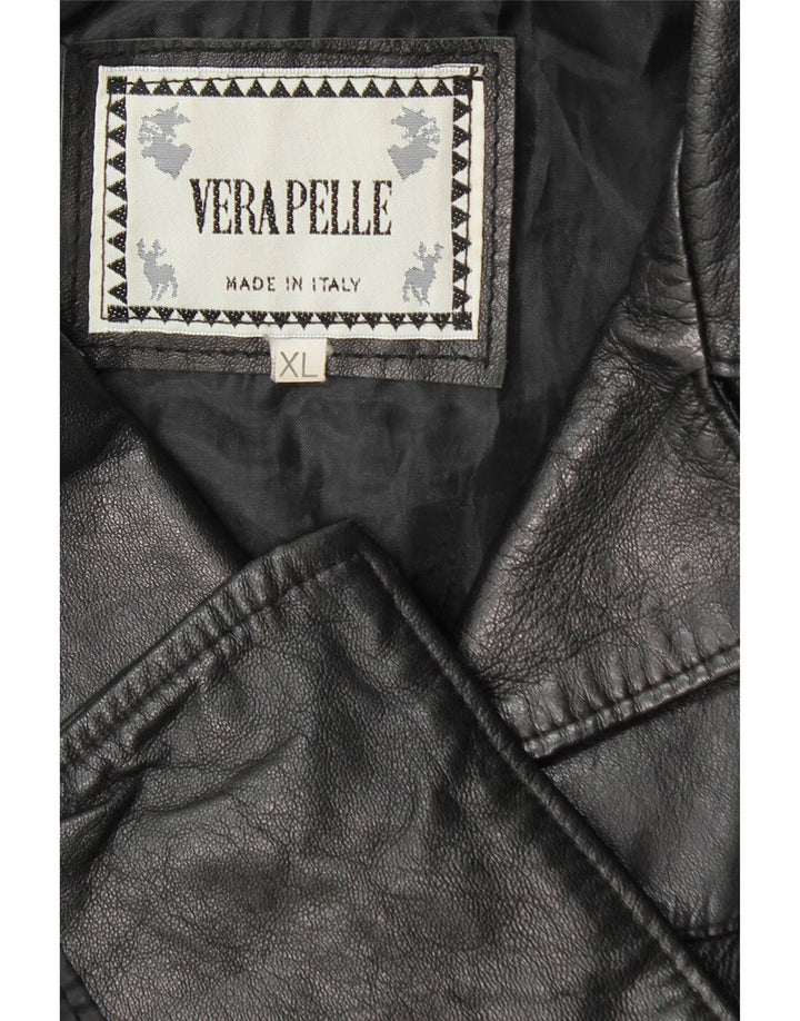 Vintage Womens 3 Button Leather Blazer Jacket UK 18 XL Black Leather