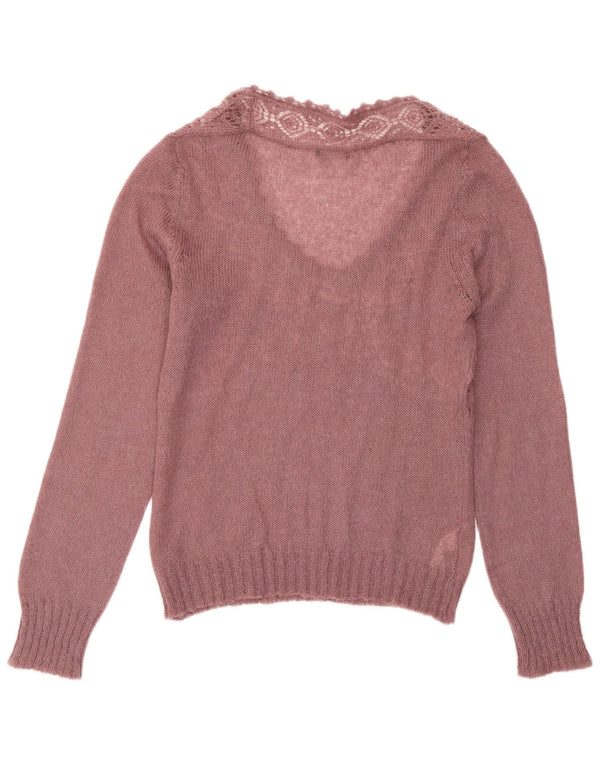 Sisley Womens V-Neck Jumper Sweater UK 14 Large Purple Acrylic