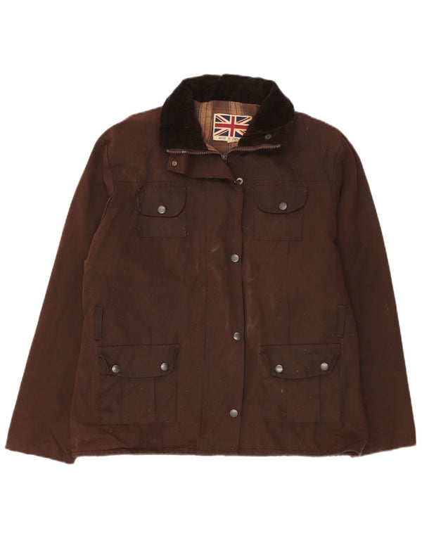Vintage Womens Waxed Cotton Jacket UK 14 Medium Brown