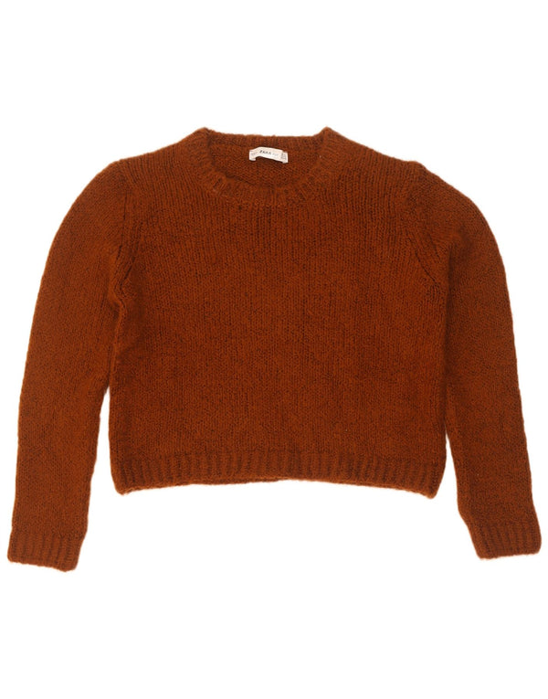 Zara Womens Crop Boat Neck Jumper Sweater UK 14 Medium Brown Acrylic