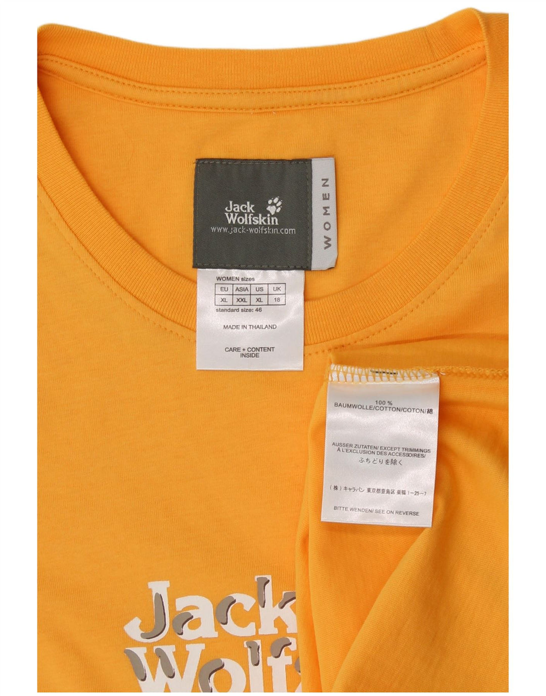 JACK WOLFSKIN Womens Graphic T-Shirt Top UK 18 XL  Yellow Cotton