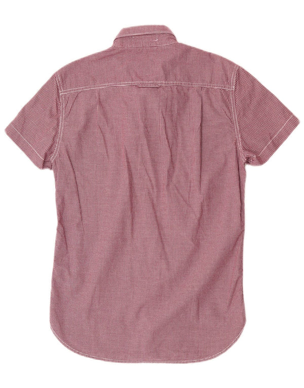 Superdry Mens Short Sleeve Shirt Small Burgundy Gingham Cotton