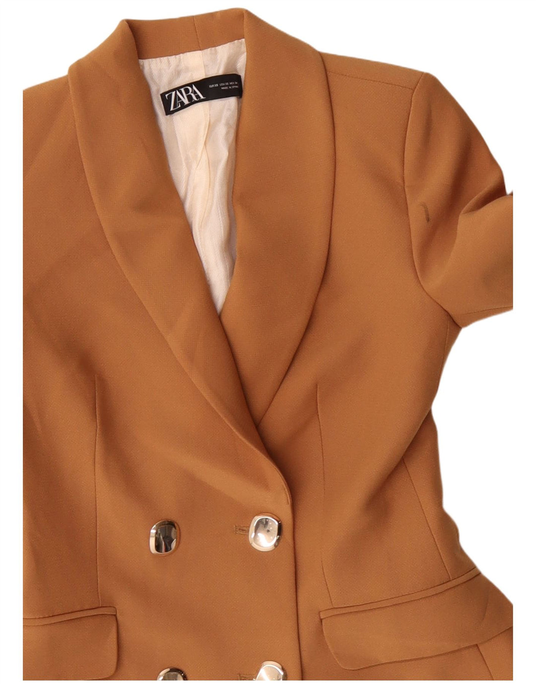 Zara Womens Longline Double Breasted Blazer Jacket UK 6 XS Orange Polyester