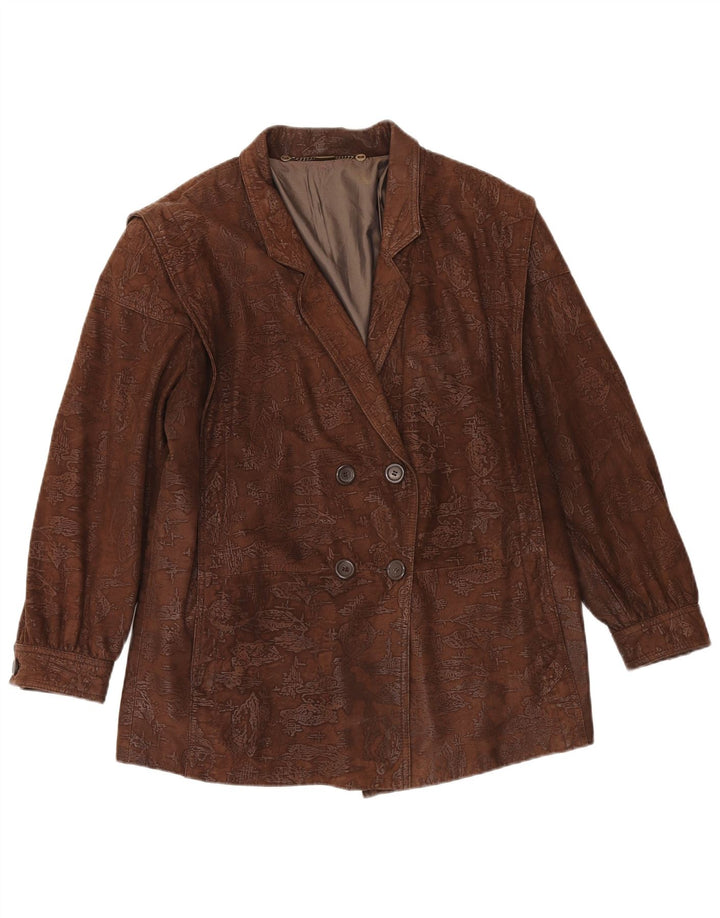 VINTAGE Womens Double Breasted Blazer Jacket UK 16 Large Brown