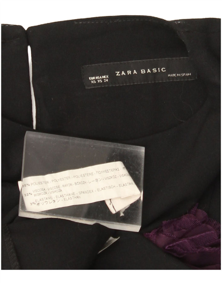 ZARA Womens Sleeveless Sheath Dress UK 4 XS Black Floral Polyester