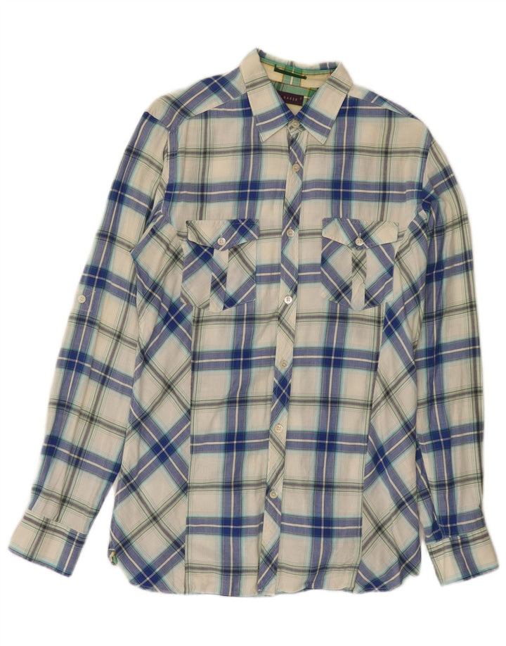 Ted Baker Mens Flannel Shirt Size 2 Small Blue Plaid Cotton