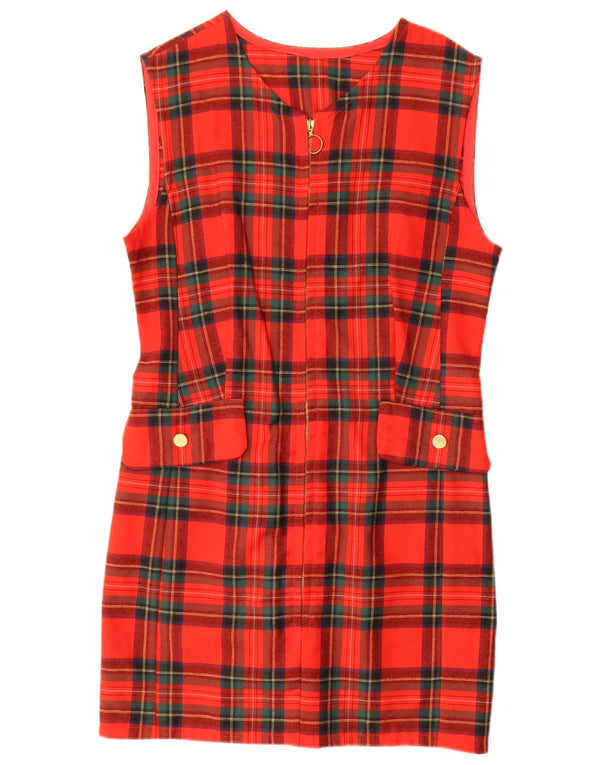 Vintage Womens Sleeveless Sheath Dress UK 14 Medium Red Check