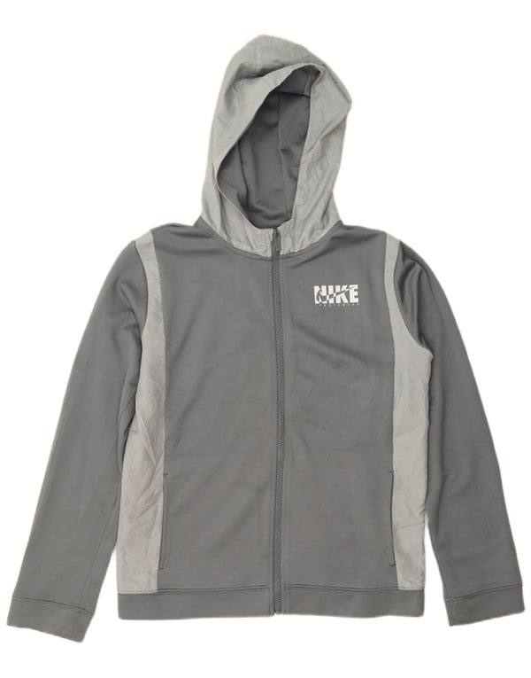 Nike Boys Zip Hoodie Sweater 13-14 Years XL Grey Colourblock Polyester