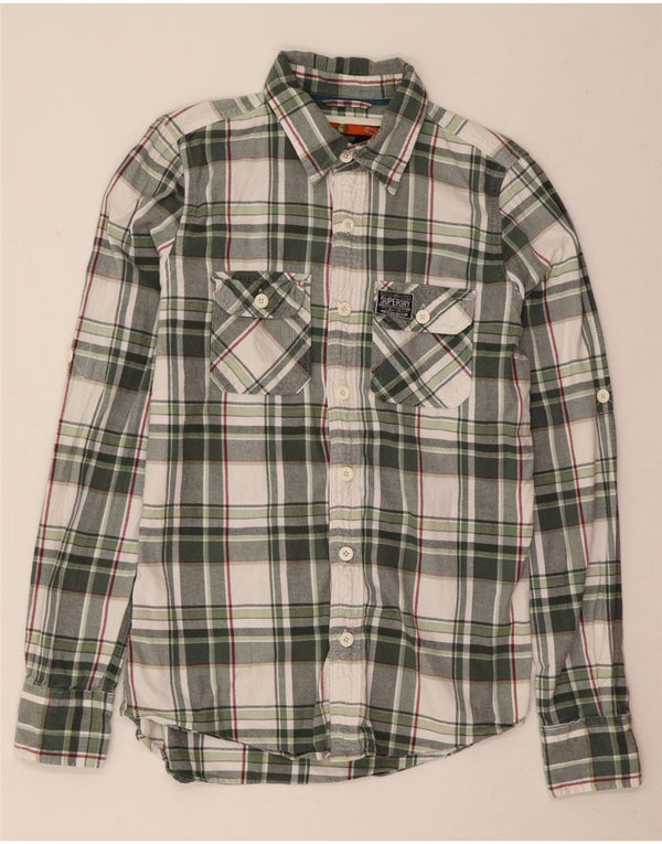 Superdry Mens Flannel Shirt Medium Green Plaid Cotton