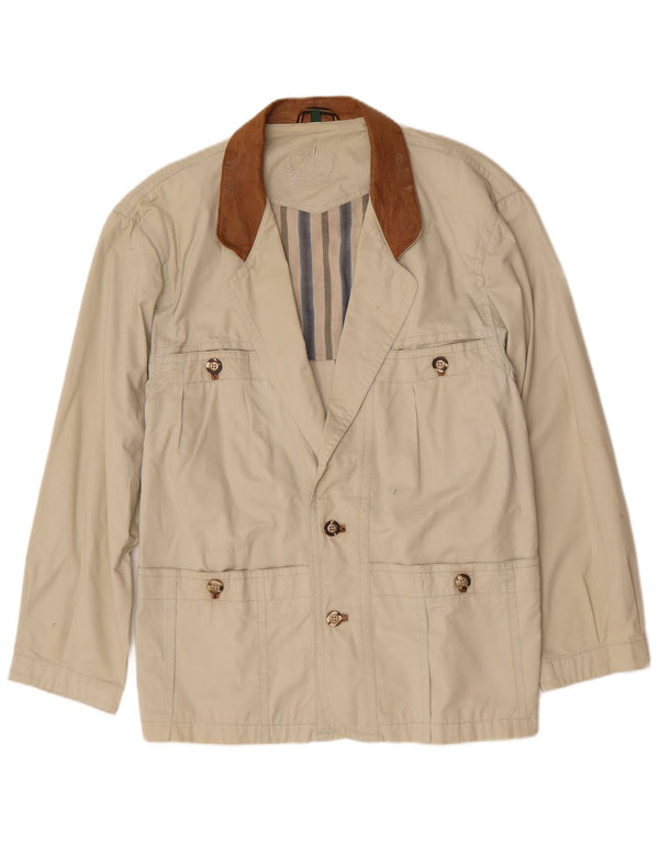 Vintage Mens Utility Jacket UK 40 Large Beige Cotton