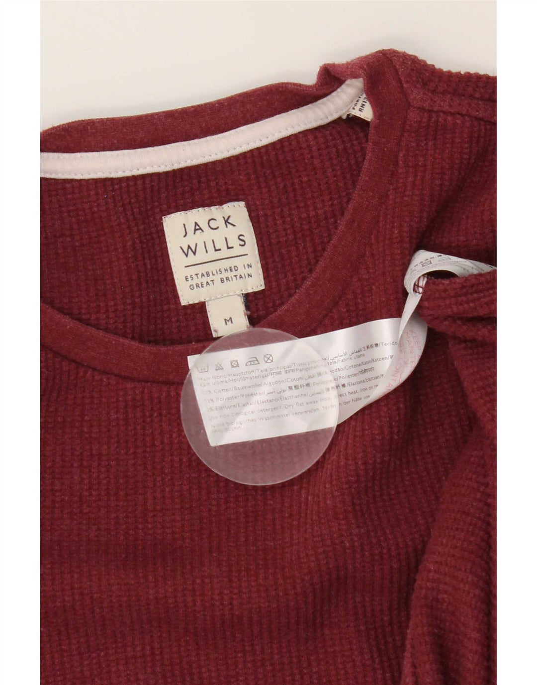 Jack Wills Mens Top Long Sleeve Medium Burgundy Cotton