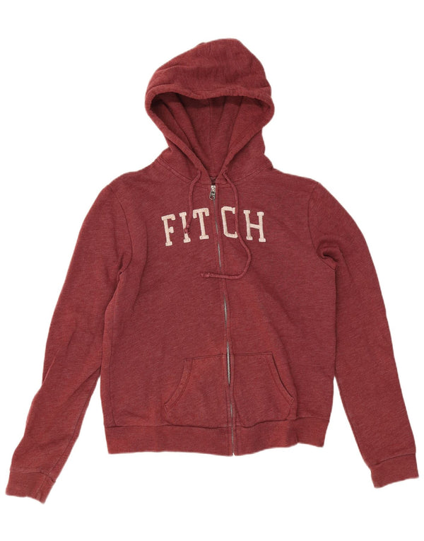 Abercrombie & Fitch Womens Graphic Zip Hoodie Sweater UK 14 Medium Burgundy