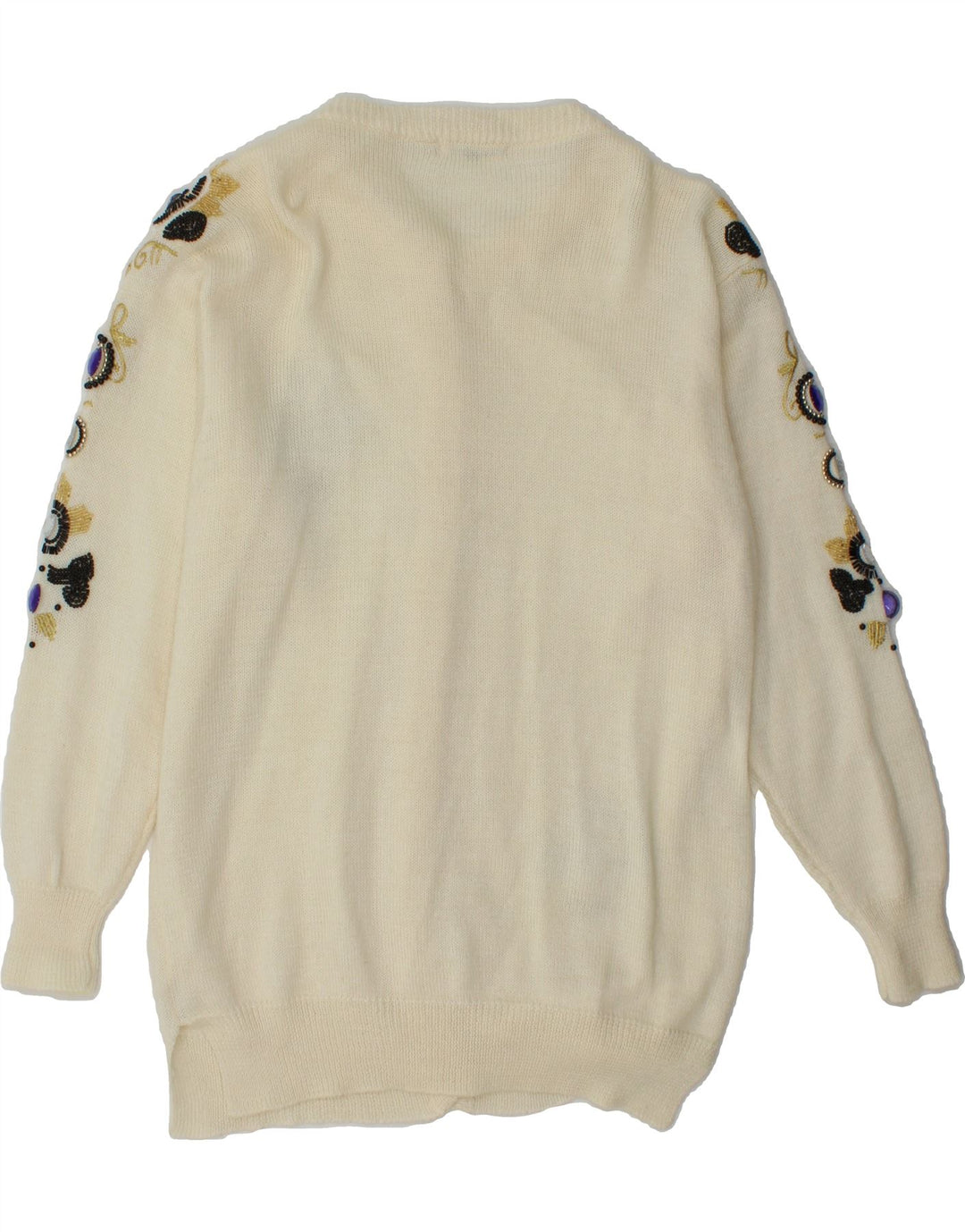 VINTAGE Womens Abstract Pattern Cardigan Sweater UK 16 Large Off White Vintage Vintage and Second-Hand Vintage from Messina Hembry 