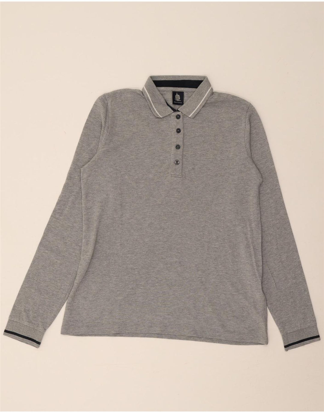 MARINA YACHTING Womens Long Sleeve Polo Shirt UK 14 Medium Grey Flecked