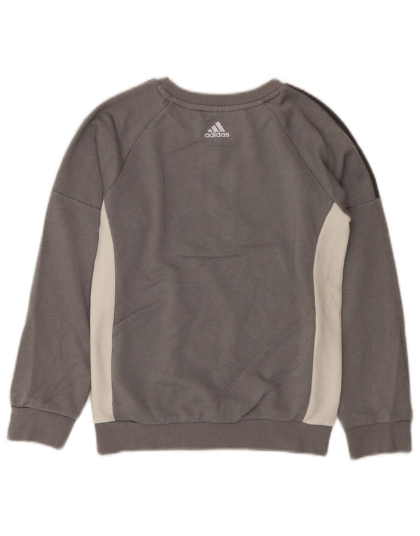Adidas Boys Graphic Sweatshirt Jumper 7-8 Years Grey Colourblock Cotton
