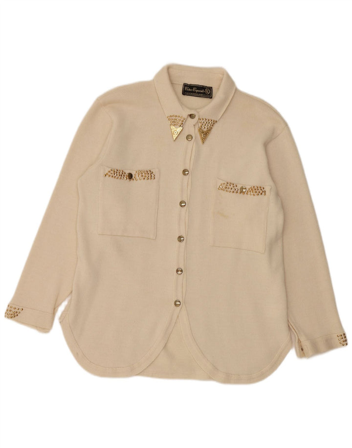 CIRO ESPOSITO Womens Knit Shirt Blouse UK 14 Large Off White Wool
