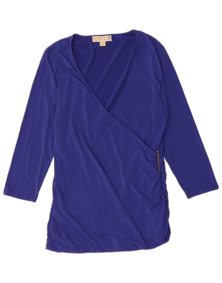 Michael Kors Womens 3/4 Sleeve Blouse Top UK 16 Large Blue Polyester