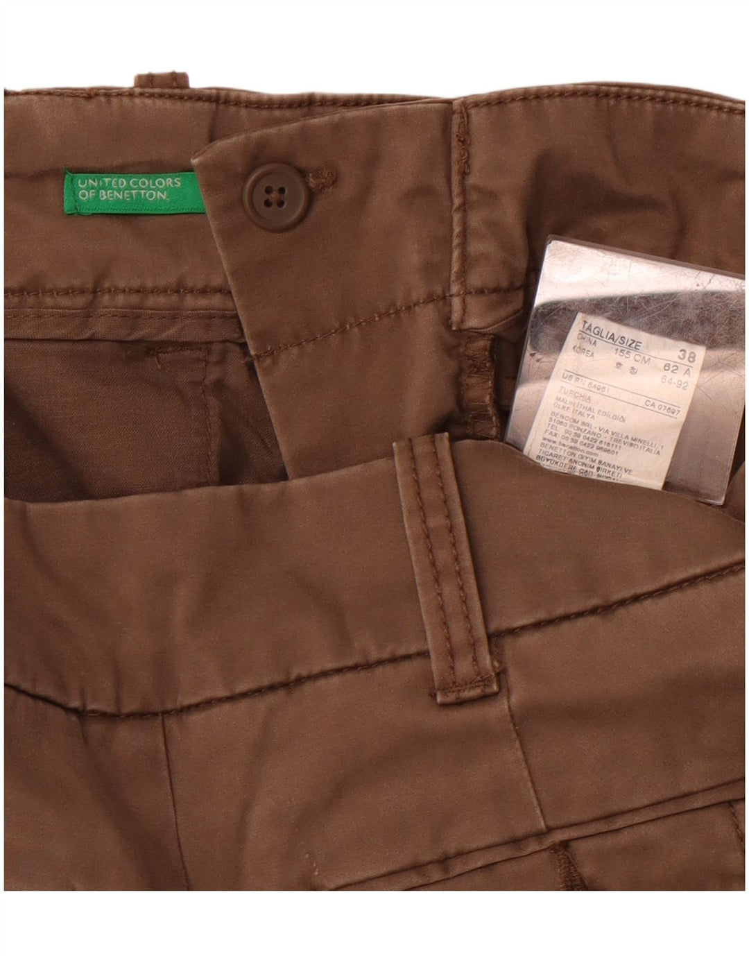 BENETTON Womens Bootcut Chino Trousers IT 38 XS W26 L30 Brown Cotton
