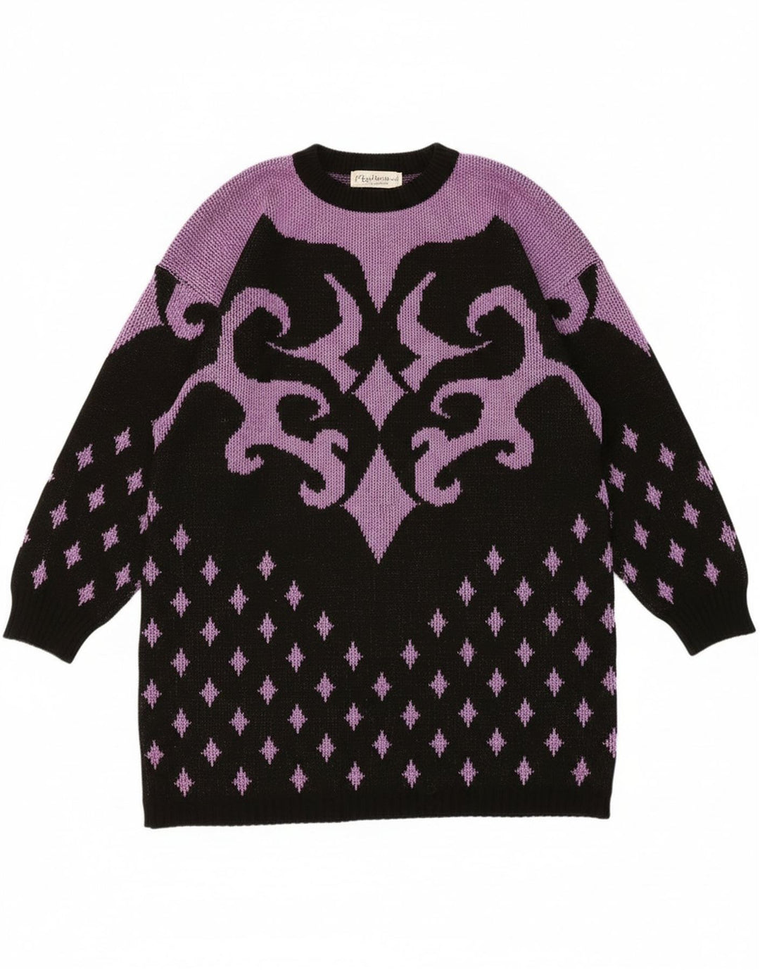 Vintage Womens Abstract Pattern Jumper Dress UK 14 Medium Purple