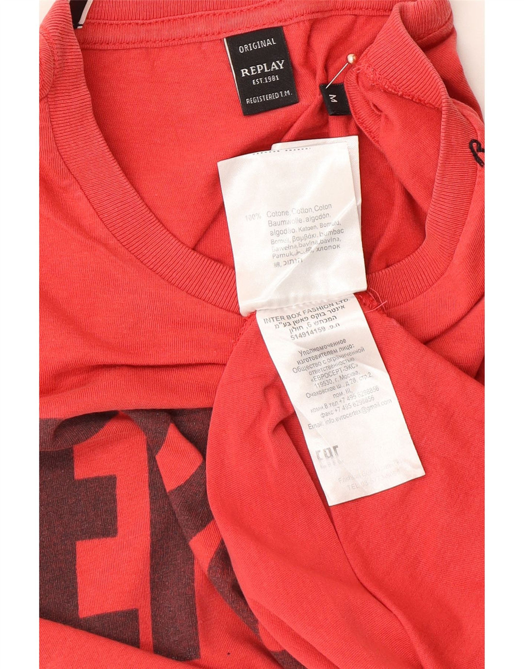 REPLAY Mens Graphic T-Shirt Top Medium Red Cotton