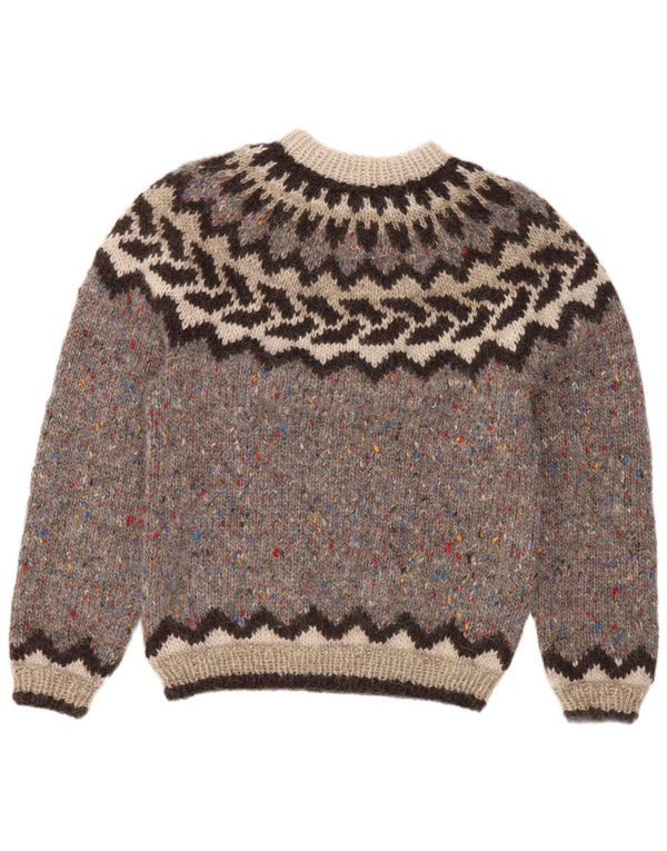 Vintage Womens Crew Neck Jumper Sweater UK 8 Small Grey Fair Isle