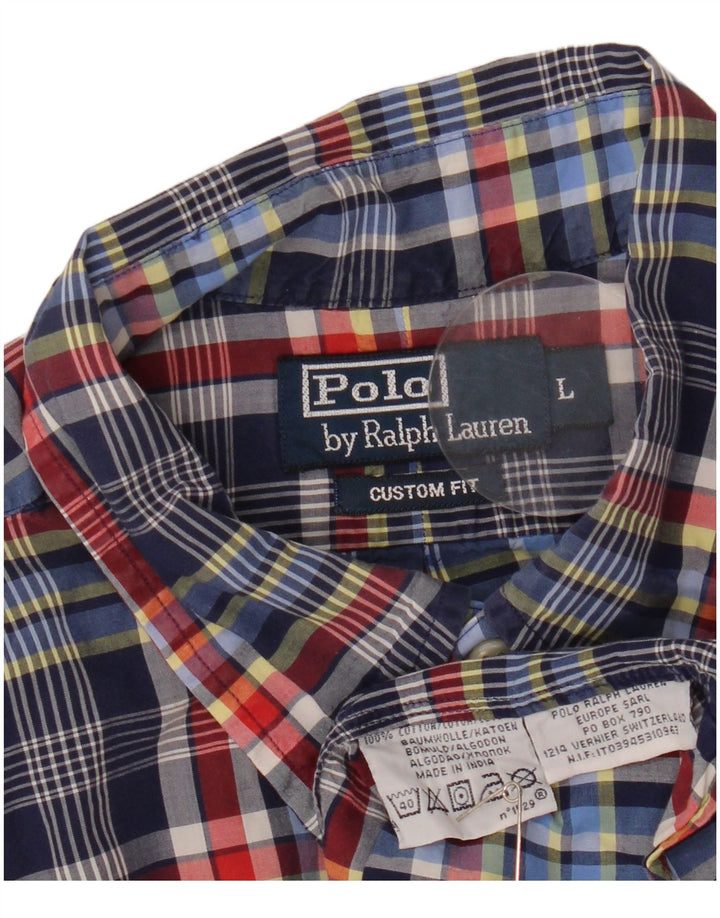 Polo Ralph Lauren Mens Custom Fit Shirt Large Blue Plaid Cotton