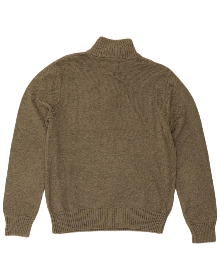 EDDIE BAUER Mens Zip Neck Jumper Sweater Small Khaki Cotton